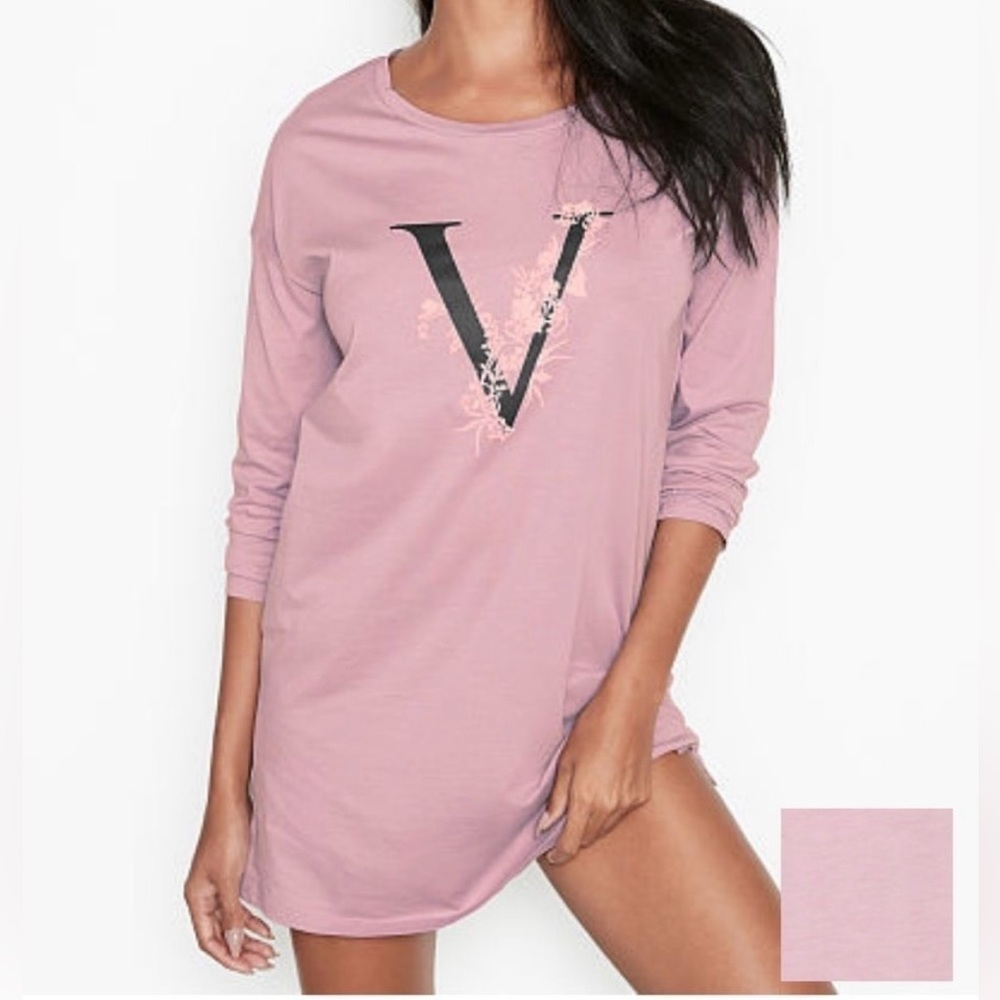 Victoria’s Secret Cotton Long Scoop Neck Sleep Shirt, Size XS, Purple